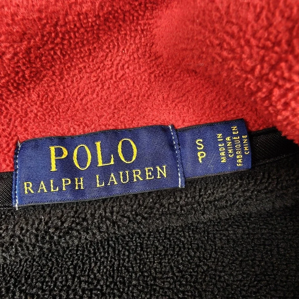 Polo Ralph Lauren Sweatshirt Mens Small Black 1/4 Zip Fleece USA Flag Sleeve